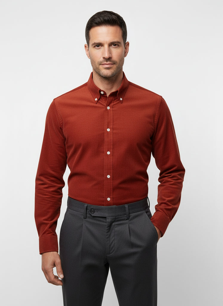 Red Wine Soft Corduroy Shirt - Button Down