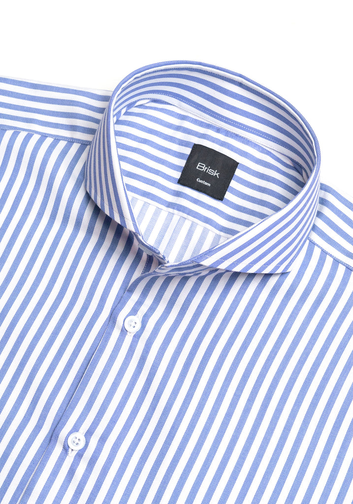 Sky Blue Bengal Twill Stripes Pima Cotton Shirt - Cutaway Extreme Collar