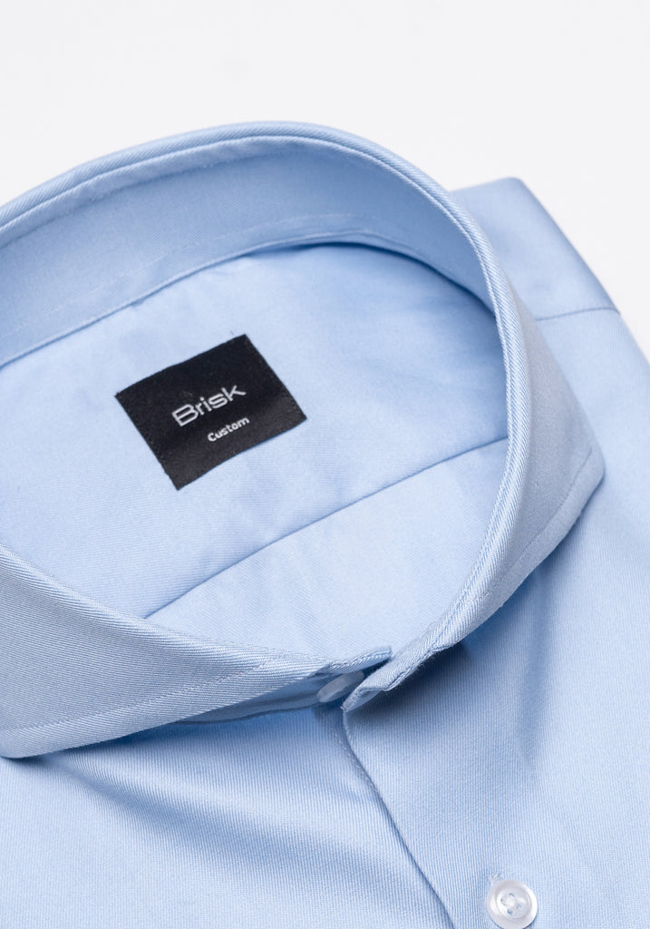 Sky Blue Twill Pima Cotton Shirt - Cutaway Extreme Collar