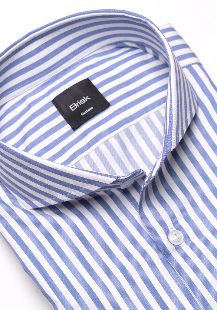 Sky Blue Bengal Twill Stripes Pima Cotton Shirt - Cutaway Extreme Collar