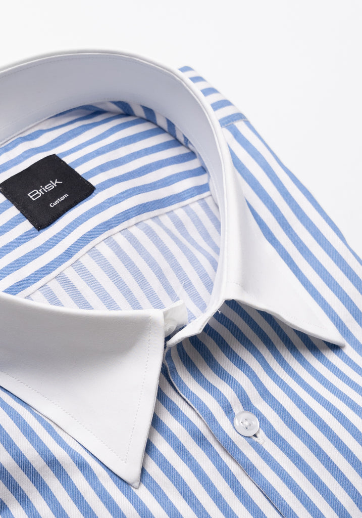 Sky Blue Bengal Twill Stripes Pima Cotton Shirt - White Classic Straight Collar & French Cuffs
