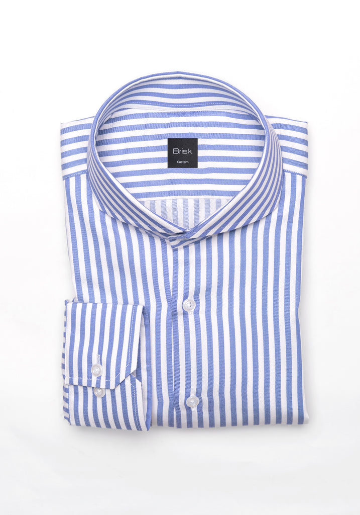 Sky Blue Bengal Twill Stripes Pima Cotton Shirt - Cutaway Extreme Collar