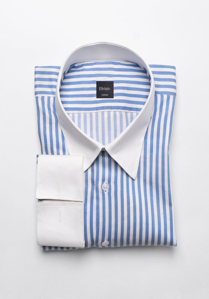 Sky Blue Bengal Twill Stripes Pima Cotton Shirt - White Classic Straight Collar & French Cuffs