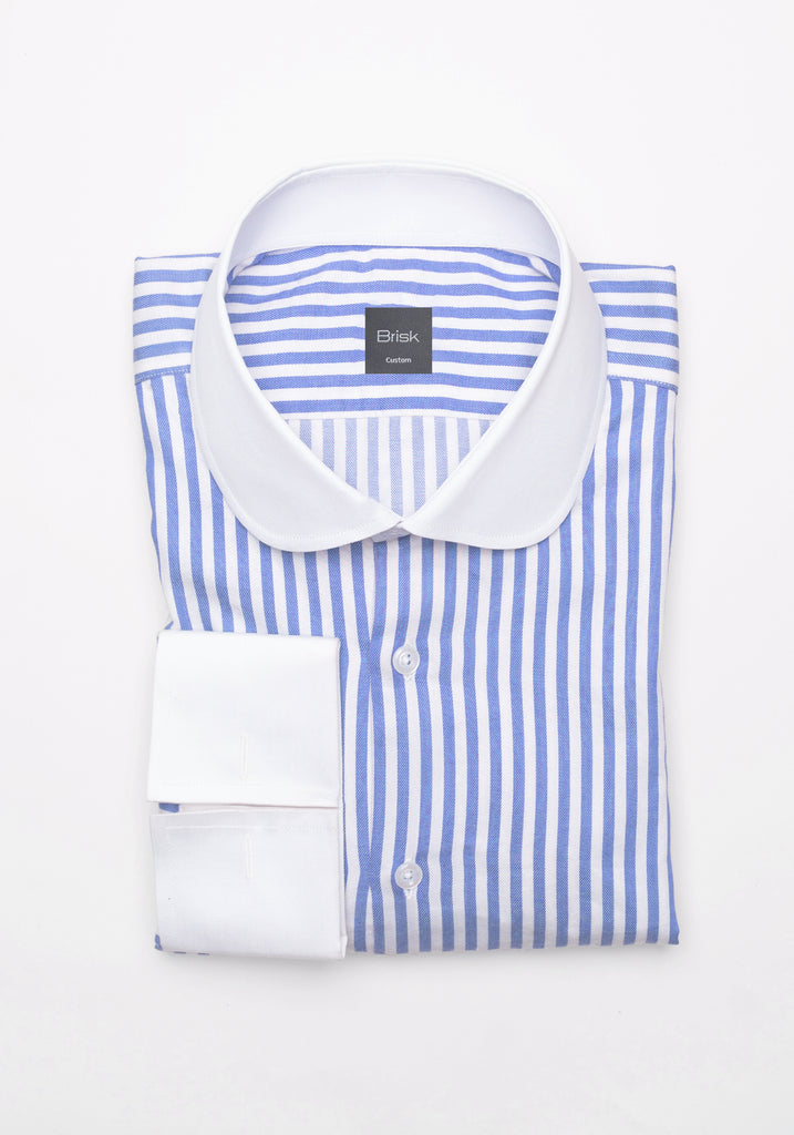 Sky Blue Bengal Twill Stripes Pima Cotton Shirt - White Club Collar & French Cuffs