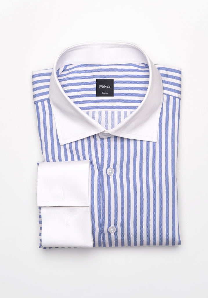 Sky Blue Bengal Twill Stripes Pima Cotton Shirt - White Cutaway Classic Collar