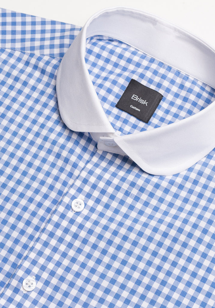Sky Blue Gingham Crisp Pima Cotton Shirt - White Club Collar