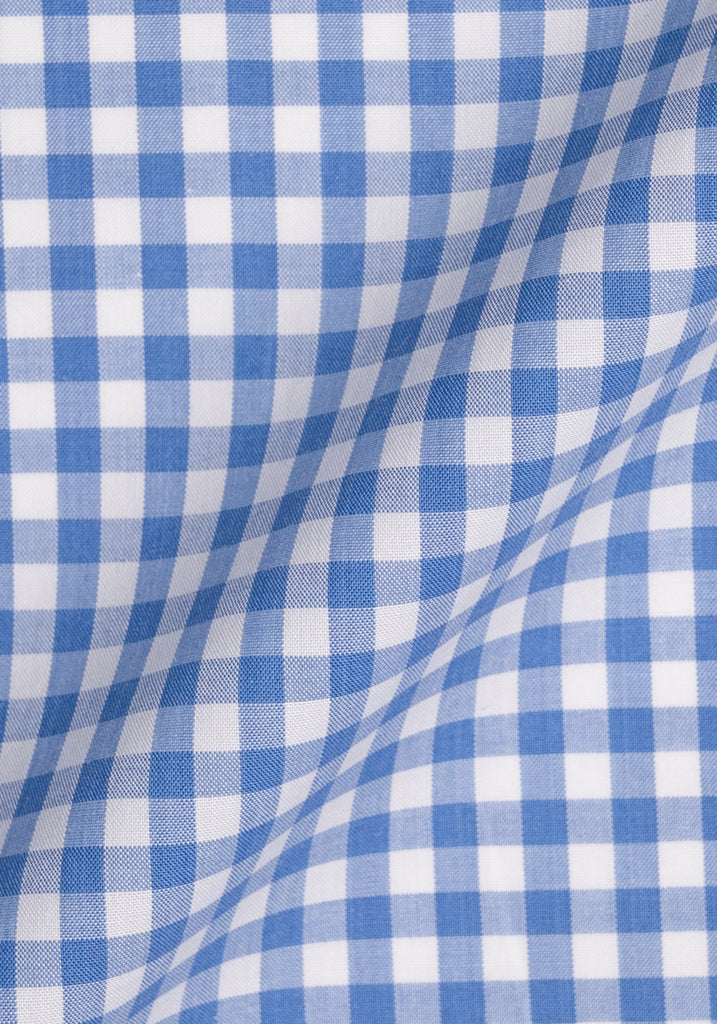 Sky Blue Gingham Crisp Pima Cotton Shirt ---- White Classic Golden Pin Collar & French Cuff
