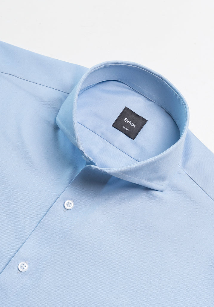 Sky Blue Twill Pima Cotton Shirt - Cutaway Extreme Collar