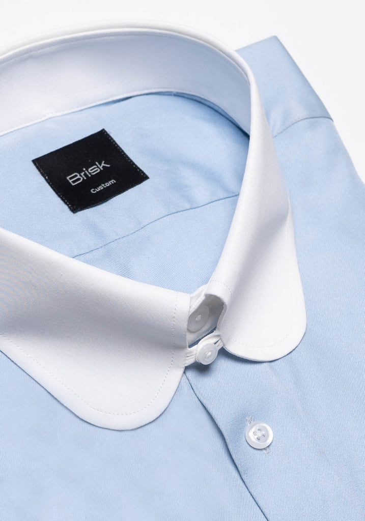 Sky Blue Twill Pima Cotton Shirt - White Club Tab Collar