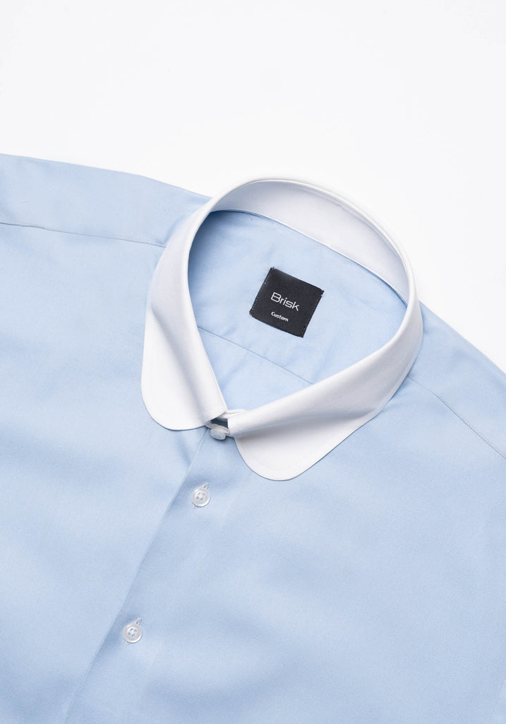 Sky Blue Twill Pima Cotton Shirt - White Club Tab Collar