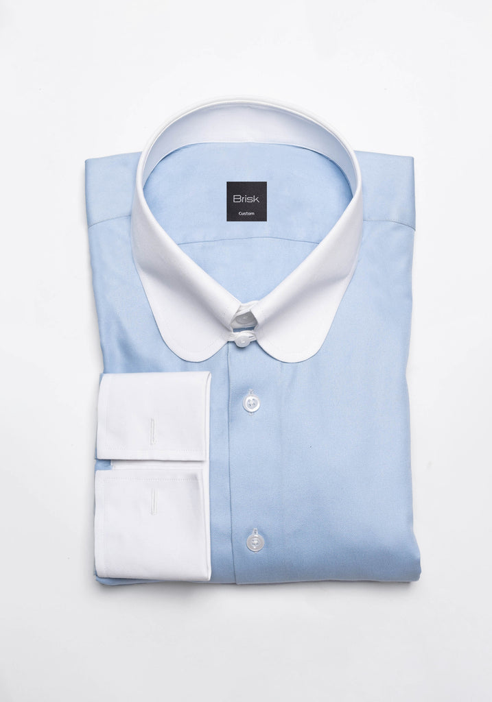 Sky Blue Twill Pima Cotton Shirt - White Club Tab Collar