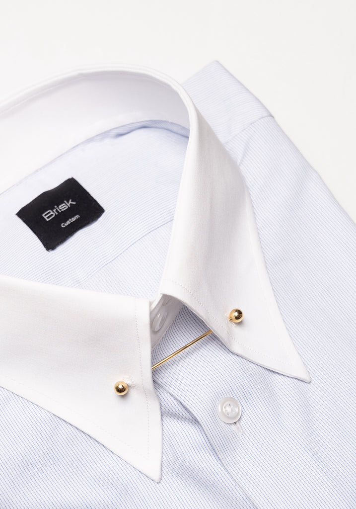 Soft Blue Pinstripes Pima Cotton Shirt - White Classic Golden Pin Collar & French Cuffs