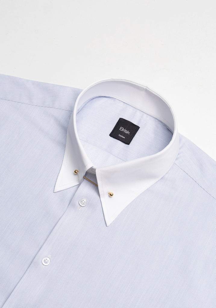 Soft Blue Pinstripes Pima Cotton Shirt - White Classic Golden Pin Collar & French Cuffs