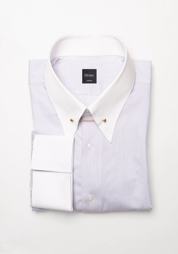 Soft Lilac Pinstripes Pima Cotton - White Classic Golden Pin Collar & French Cuffs