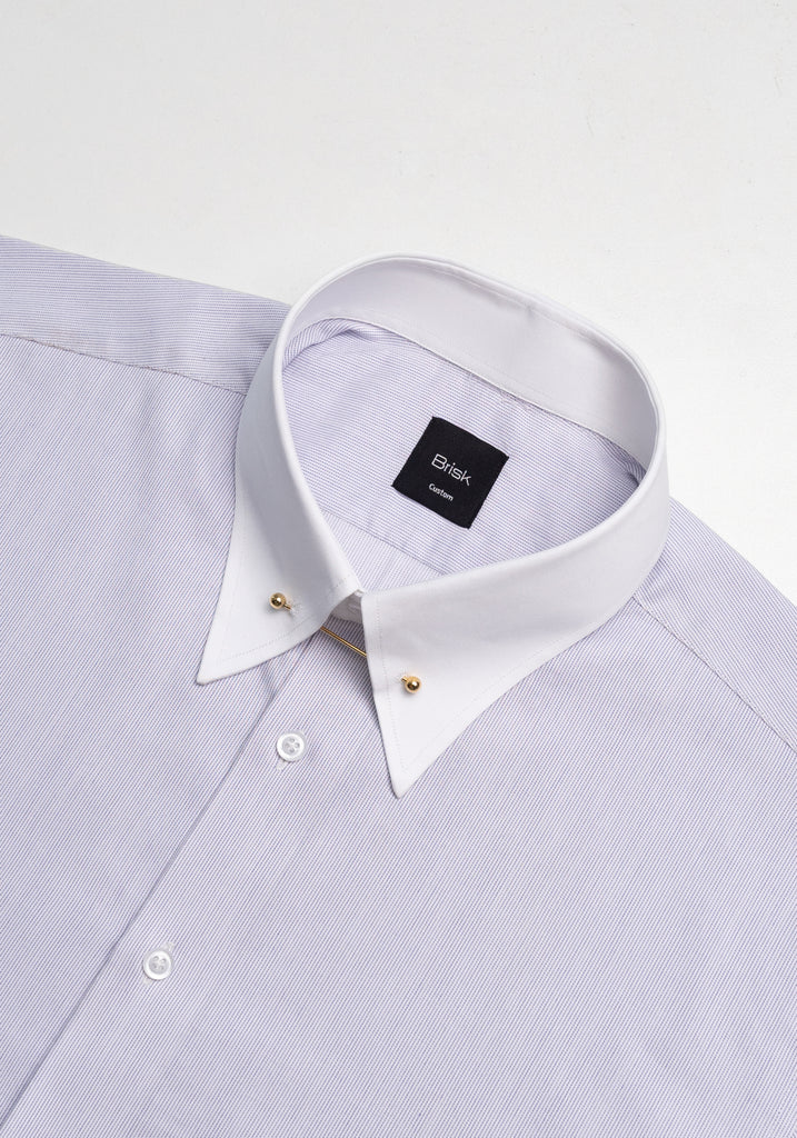 Soft Lilac Pinstripes Pima Cotton - White Classic Golden Pin Collar & French Cuffs