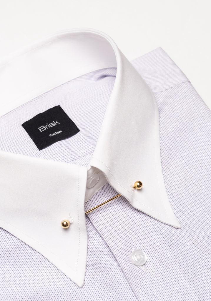 Soft Lilac Pinstripes Pima Cotton - White Classic Golden Pin Collar & French Cuffs