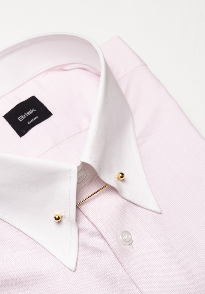 Soft Pink Pinstripes Pima Cotton - White Classic Golden Pin Collar & French Cuffs