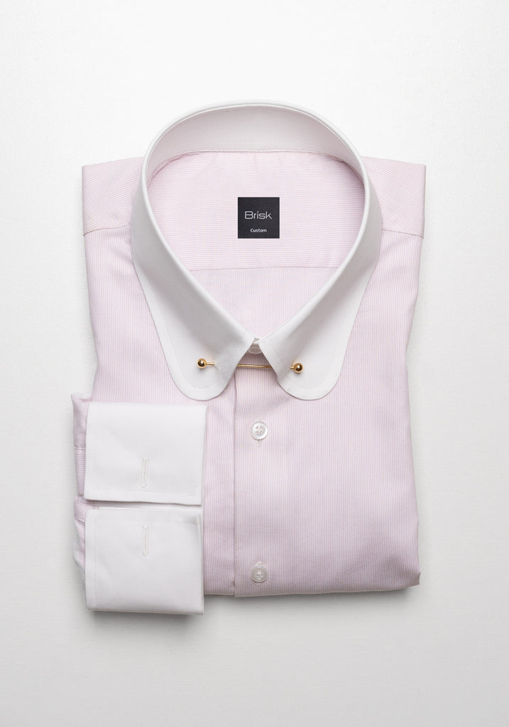 Soft Pink Pinstripes Pima Cotton Shirt - White Club Golden Pin Collar & French Cuffs