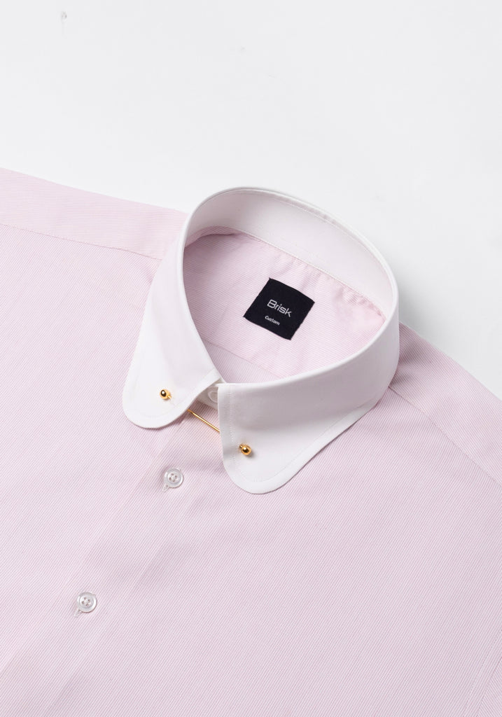 Soft Pink Pinstripes Pima Cotton Shirt - White Club Golden Pin Collar & French Cuffs