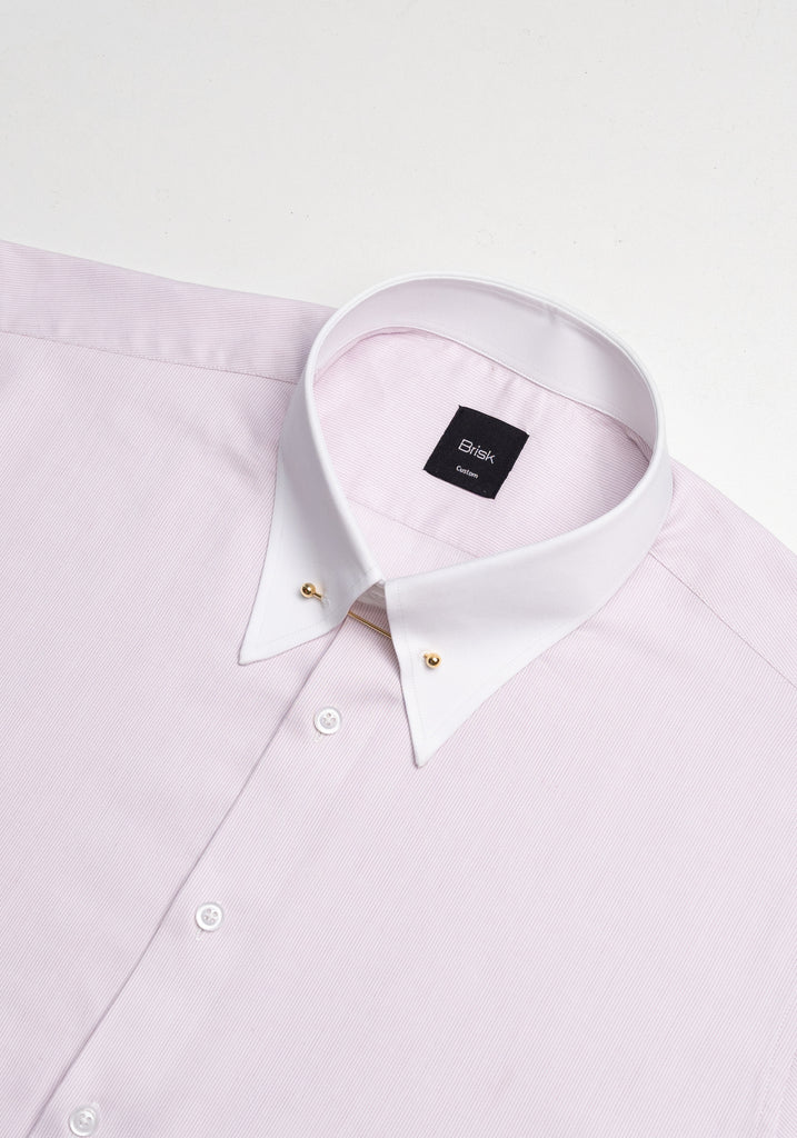 Soft Pink Pinstripes Pima Cotton - White Classic Golden Pin Collar & French Cuffs