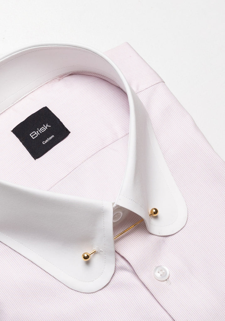 Soft Pink Pinstripes Pima Cotton Shirt - White Club Golden Pin Collar & French Cuffs