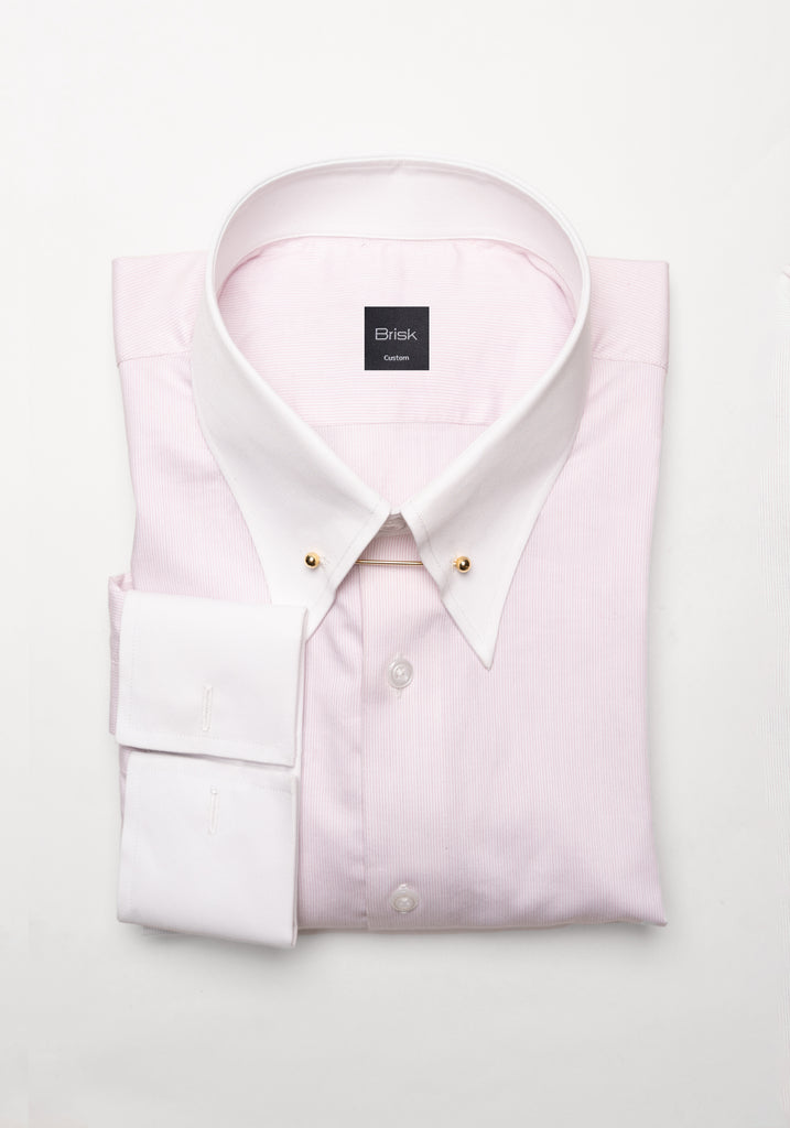 Soft Pink Pinstripes Pima Cotton - White Classic Golden Pin Collar & French Cuffs