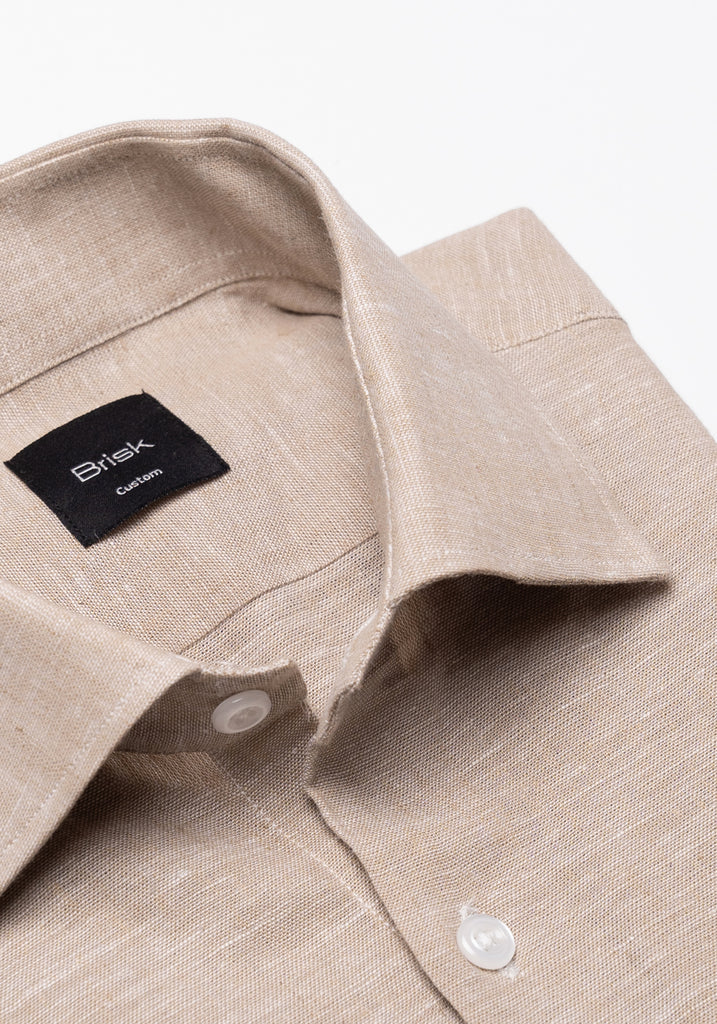 Tan Cotton-Linen Shirt - Cutaway Classic Collar