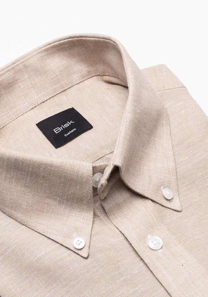 Tan Cotton-Linen Shirt - Button Down Collar2