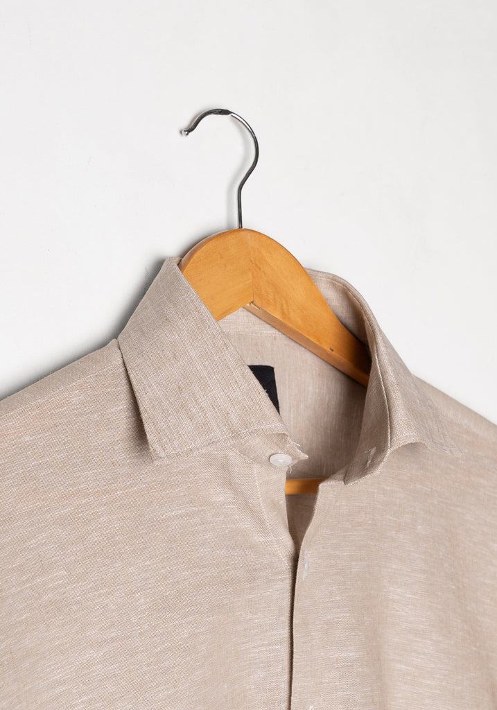 Tan Cotton-Linen Shirt - Cutaway Classic Collar
