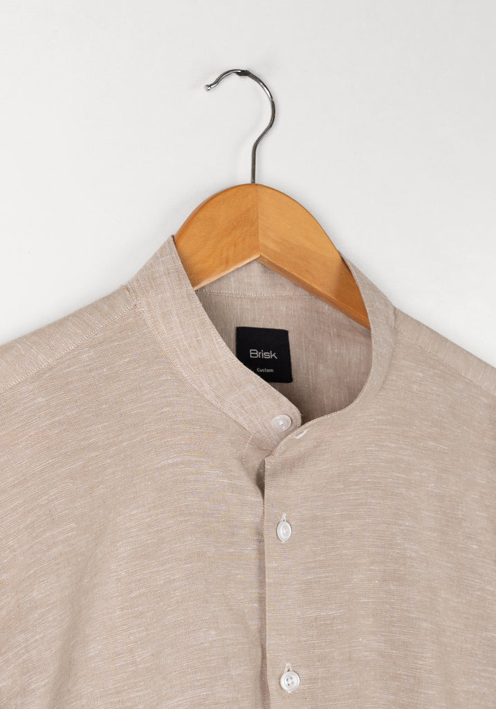 Tan Cotton-Linen Shirt - Band Collar