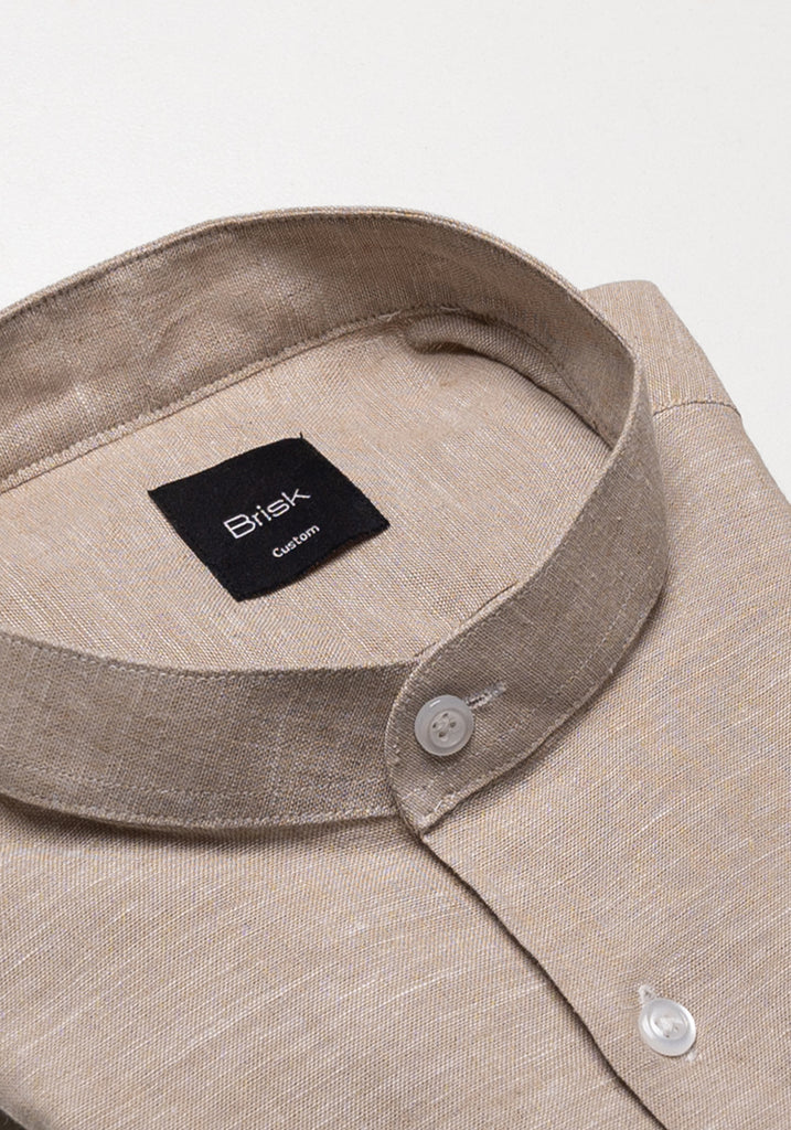 Tan Cotton-Linen Shirt - Band Collar