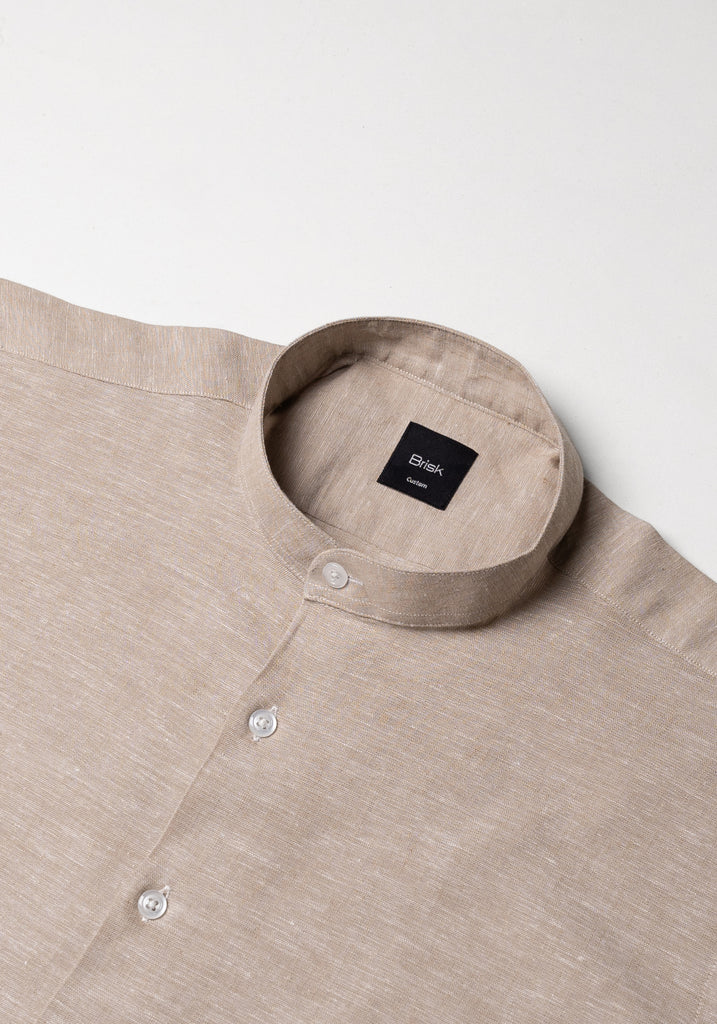 Tan Cotton-Linen Shirt - Band Collar