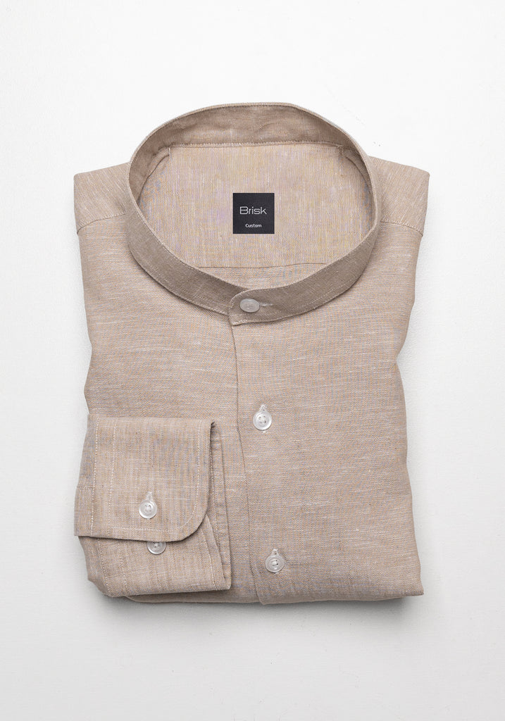Tan Cotton-Linen Shirt - Band Collar