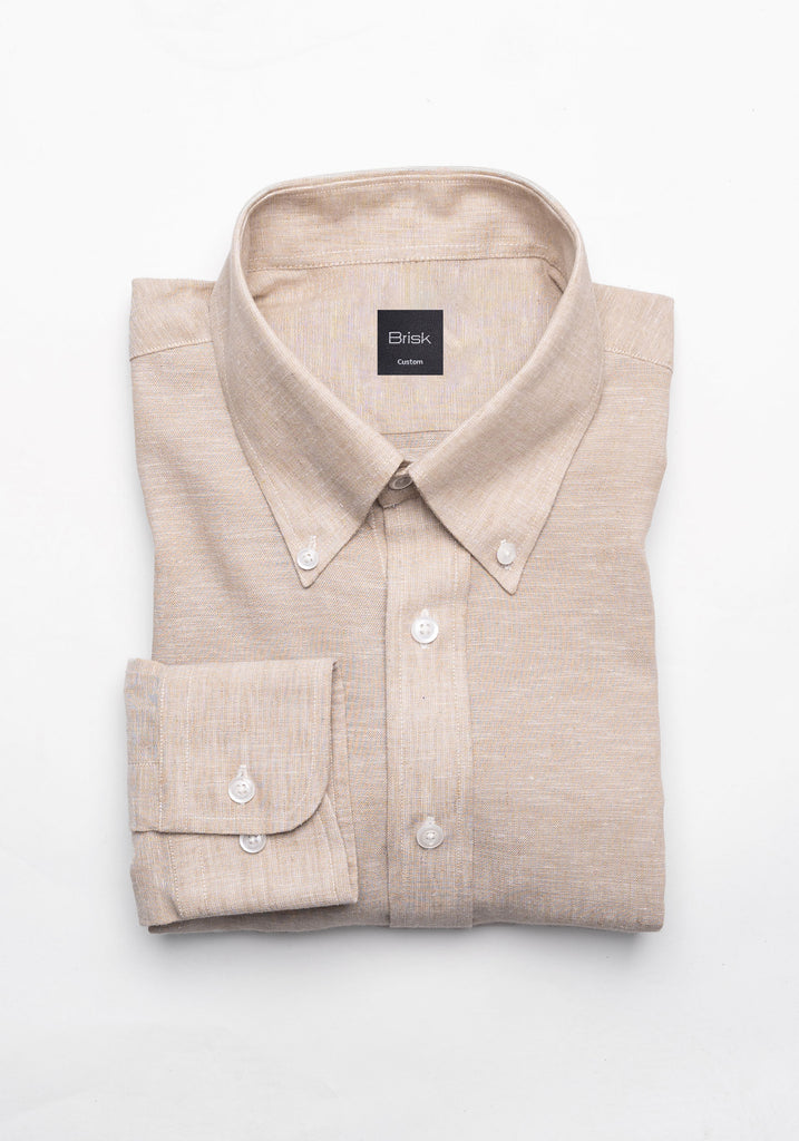 Tan Cotton-Linen Shirt - Button Down Collar