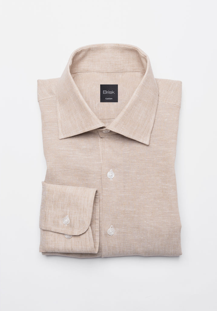 Tan Cotton-Linen Shirt - Cutaway Classic Collar