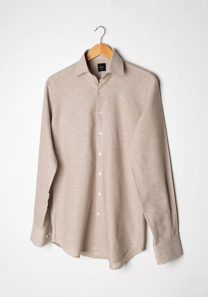 Tan Cotton-Linen Shirt - Cutaway Classic Collar