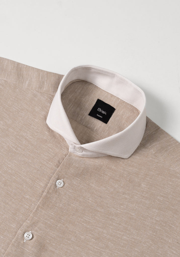 Tan Cotton-Linen Shirt - White Cutaway Extreme Collar
