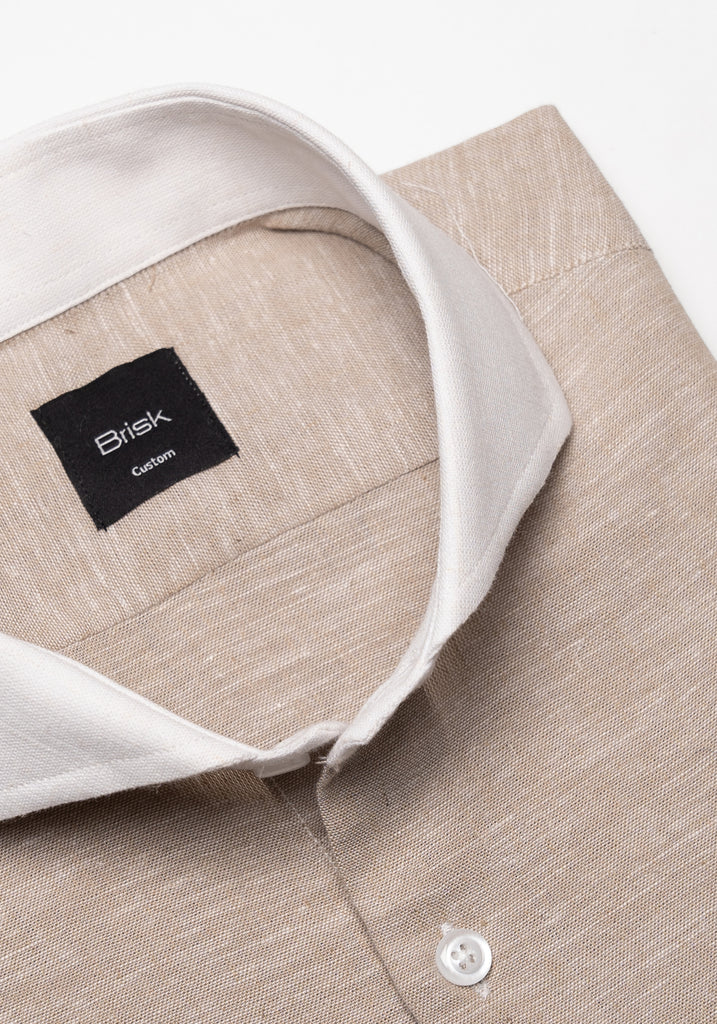 Tan Cotton-Linen Shirt - White Cutaway Extreme Collar