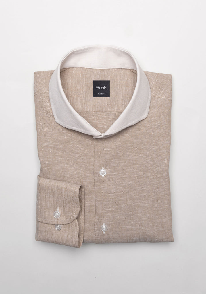 Tan Cotton-Linen Shirt - White Cutaway Extreme Collar