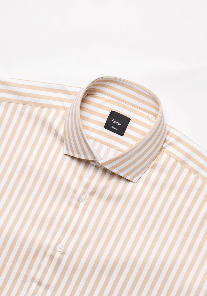 Tan Gold Fine Stretch-Stripes--Shirt