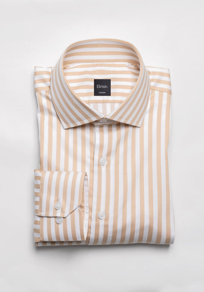 Tan Gold Fine Stretch Stripes Shirt