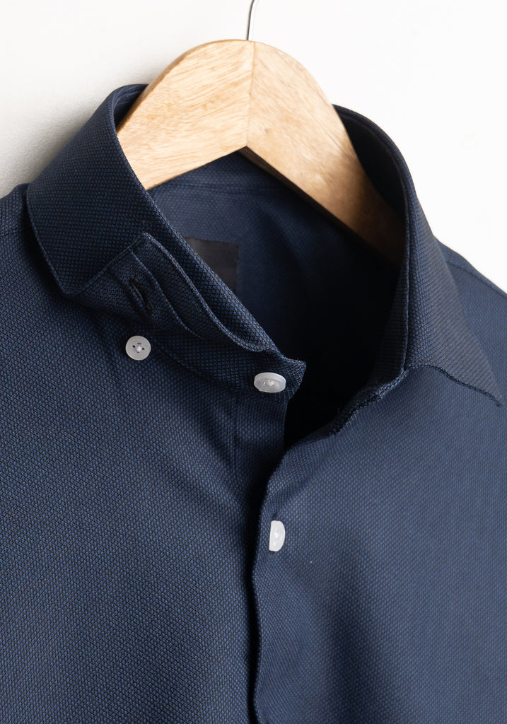 Water-Repellent Midnight Blue Structured Heavy-Weight Performance Stretch Polo Shirt- Wrinkle-Free
