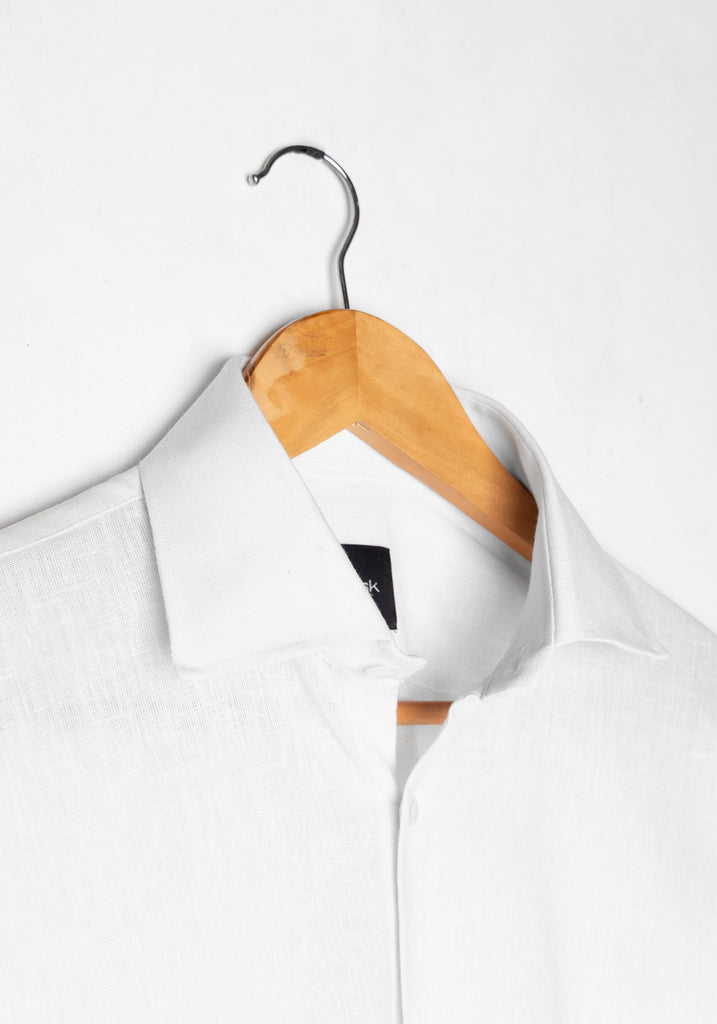 White Cotton-Linen Shirt - Cutaway Classic Collar