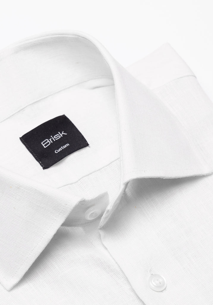 White Cotton-Linen Shirt - Cutaway Classic Collar