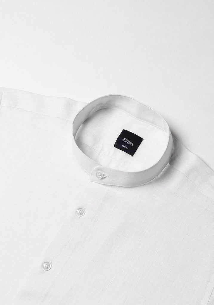 White Cotton-Linen Shirt - Band Collar