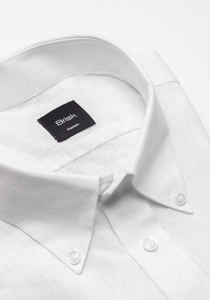 White Cotton-Linen Shirt - Button Down Collar