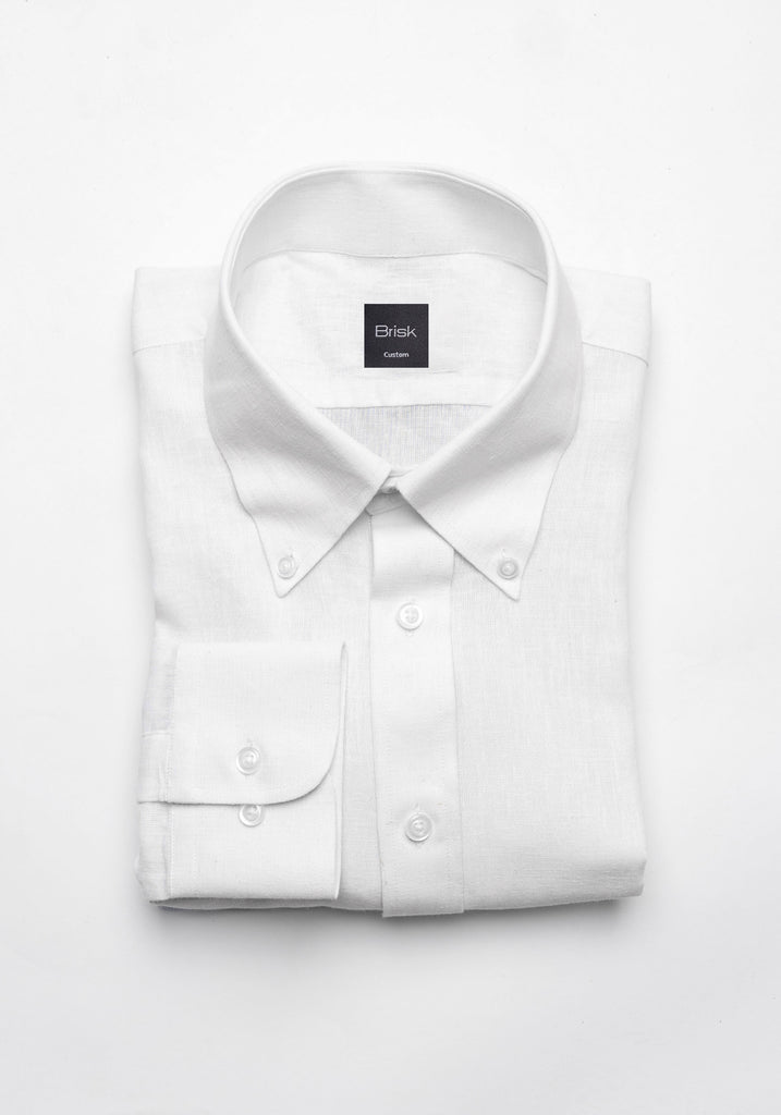 White Cotton-Linen Shirt - Button Down Collar