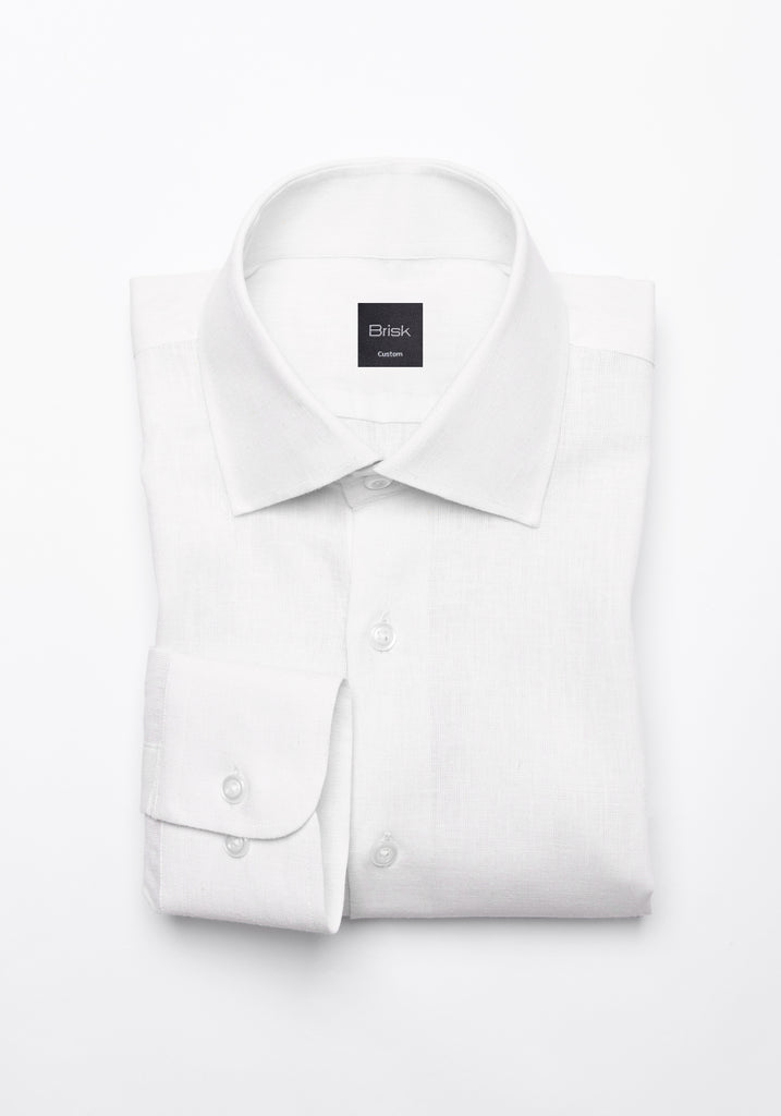 White Cotton-Linen Shirt - Cutaway Classic Collar