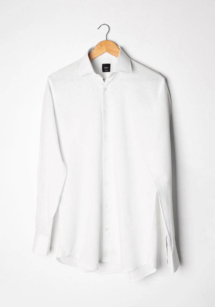 White Cotton-Linen Shirt - Cutaway Classic Collar