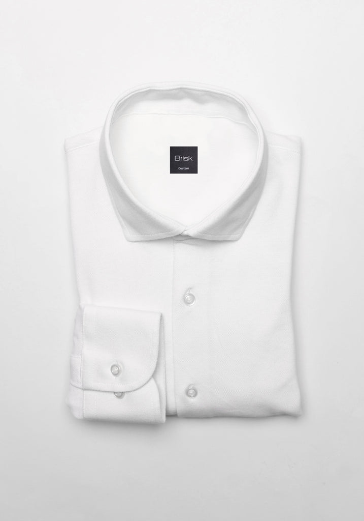 White Feather Soft Piqué Shirt - Cut Away Collar With Hidden Button Down